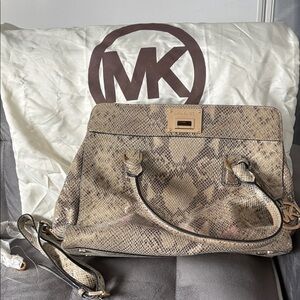 Michael Kors Beige Snake Print Shoulder Bag
